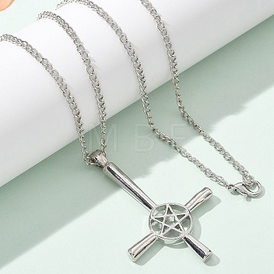 Upside Down Cross & Star Alloy Pendant Pendant Twisted Chain Necklaces for Women NJEW-NH0001-03P-1