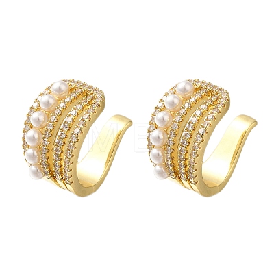 Rack Plating Brass Micro Pave Cubic Zirconia Cuff Earrings EJEW-H143-29G-1