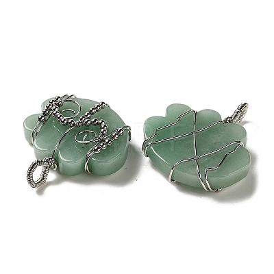 Natural Green Aventurine Copper Wire Wrapped Pendants G-K338-07P-05-1