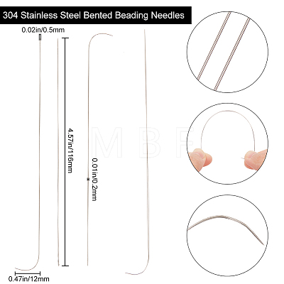 Beebeecraft 10Pcs 304 Stainless Steel Bented Beading Needles TOOL-BBC0001-07-1