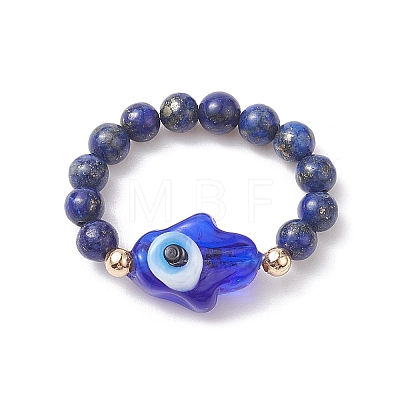 Natural & Synthetic Mixed Gemstone & Evil Eye Lampwork Beaded Stretch Rings RJEW-JR00573-1