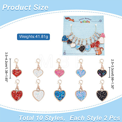 10Pcs 2 Style Heart Stitch Markers HJEW-AB00195-1