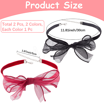 2Pcs 2 Colors Gauze Bowknot Fabric Choker Necklaces for Women AJEW-CP0011-95-1