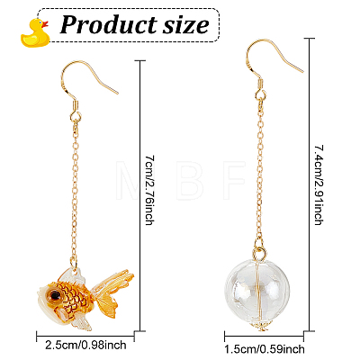 ANATTASOUL 2 Pairs 2 Colors Resin Fish & Glass Ball Asymmetrical Earrings EJEW-AN0002-32-1