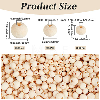1700Pcs 3 Styles Natural Unfinished Wood Beads WOOD-PA0001-56-1