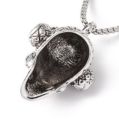 Alloy Skull with Headset Pendant Necklace with 201 Stainless Steel Box Chains NJEW-E016-04AS-1