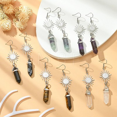 Natural Mixed Gemstone Bullet Dangle Earrings EJEW-JE05321-1