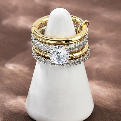 Brass Micro Pave Cubic Zirconia Plain Band Finger Rings for Women RJEW-P160-01F-G01-1