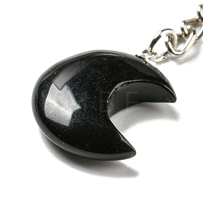 Reiki Natural Obsidian Moon Pendant Keychains KEYC-P015-01P-10-1