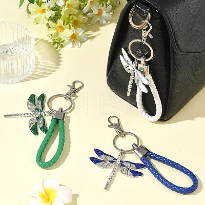 Alloy Enamel & Crystal Rhinestone & PU Leather Strap Keychain KEYC-YW00306-03-1