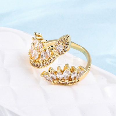 Brass Micro Pave Clear Cubic Zirconia Cuff Rings for Women RJEW-U047-23G-1