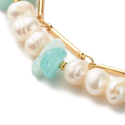 Natural Flower Amazonite & Pearl Beads Double Layered Bracelet BJEW-TA00025-04-1