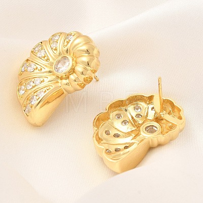 Rack Plating Shell Shape Brass Micro Pave Clear Cubic Zirconia Stud Earrings EJEW-H143-27G-1