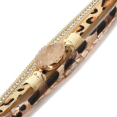 Vintage Leather Bracelet with European and American White Crystal Inlaid Diamonds - Magnetic Buckle. ST3918000-1