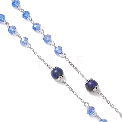Round Natural Lapis Lazuli and Glass Rosary Bead Necklaces NJEW-JN05717-1