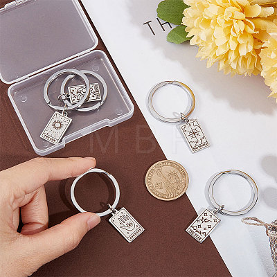 Unicraftale 5Pcs 5 Style Rectangle with Tarot 316 Stainless Steel Pendant Keychains KEYC-UN0001-13P-1