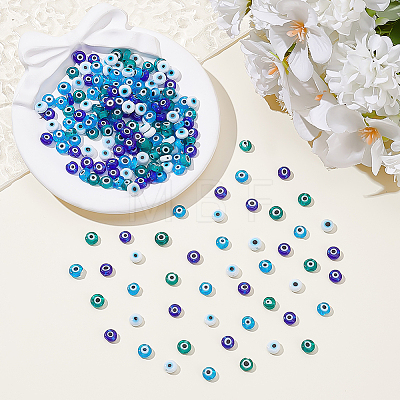 200Pcs 4 Colors Handmade Evil Eye Lampwork Beads LAMP-ME0001-13-1