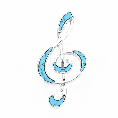Musical Note Synthetic Turquoise Brooch Pin G-N333-001-RS-1