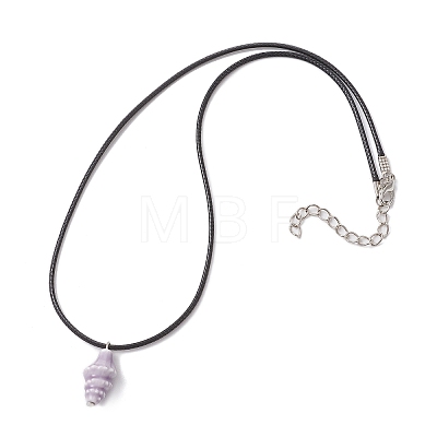 Handmade Porcelain Shell Shaped Pendant Black Waxed Cotton Cord Necklaces NJEW-JN05271-1