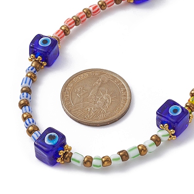 Evil Eye Lampwork & Glass Seed Beaded Necklace for Women NJEW-JN04390-1
