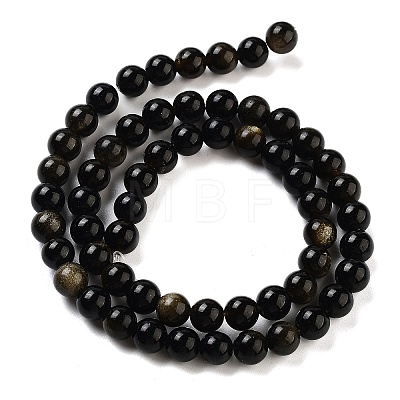 Natural Golden Sheen Obsidian Beads Strands G-C068-6mm-9-1