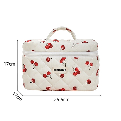 Cherry Printed Cotton Cosmetic Zipper Tote Bags PW-WGB0E56-02-1