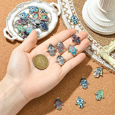 15Pcs 15 Colors Printed Alloy Pendants ENAM-YW0006-44-1
