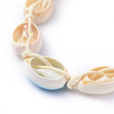 Adjustable Printed Cowrie Shell Braided Beaded Necklaces NJEW-JN02790-02-1