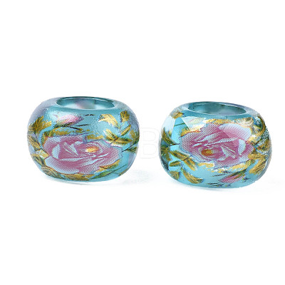 Flower Printed Transparent Acrylic Rondelle Beads TACR-S160-01-B04-1