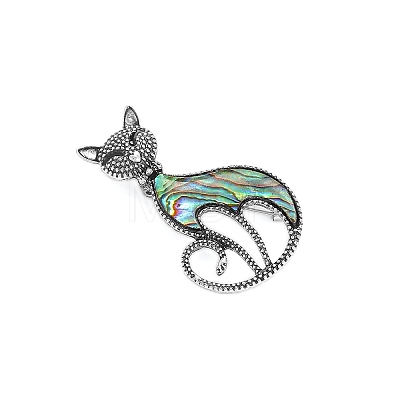 Creative Abalone Shell Cat Brooch PW-WG786CF-01-1