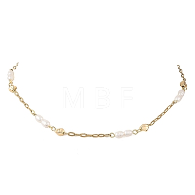 Natural Pearl Beads and 304 Stainless Steel Paperclip Chain Necklaces NJEW-JN06321-1
