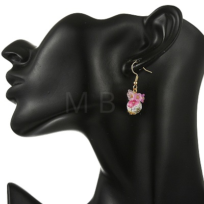 Handmade Flower Printed Porcelain Ceramic Dangle Earrings EJEW-JE07288-1