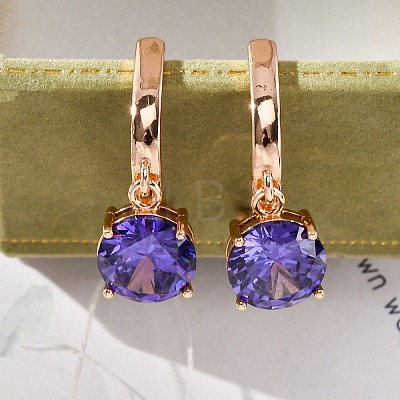 Brass Micro Pave Cubic Zirconia Leverback Earrings EJEW-K300-21G-02-1