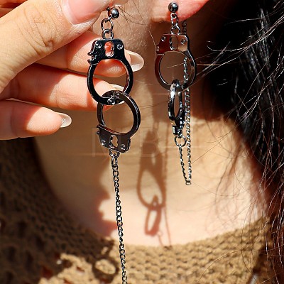 Handcuffs Alloy Curb Chain Dangle Stud Earrings FS-WG10D04-01-1