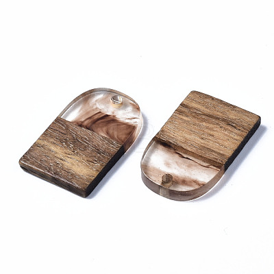 Transparent Resin & Walnut Wood Pendants RESI-T035-32B-1