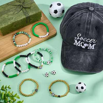 Polymer Clay & Brass Acrylic Beaded Stretch Bracelets & Football Alloy Enamel Stud Earrings & Polyester Baseball Cap BJEW-PH02021-1