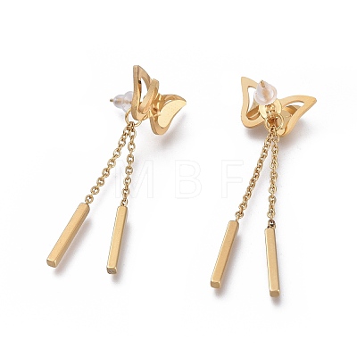 304 Stainless Steel Chain Tassel Earrings EJEW-M197-01-1
