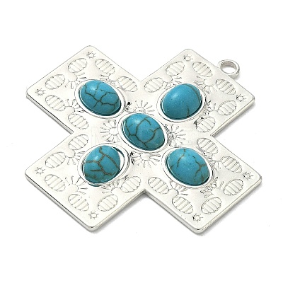 304 Stainless Steel with Dyed Synthetic Turquoise Pendants STAS-G374-05S-17-1