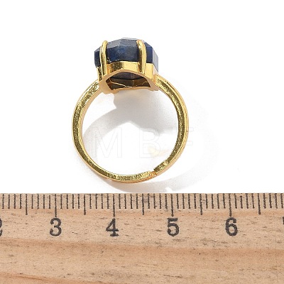 Hexagon Natural Lapis Lazuli Finger Rings RJEW-B113-02G-01-1