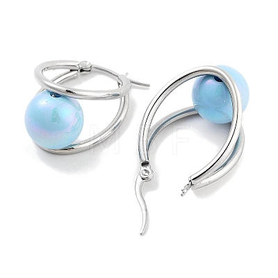 304 Stainless Steel & Plastic Imitation Pearl Oval with Ball Hoop Earrings for Women EJEW-C096-13P-01-1