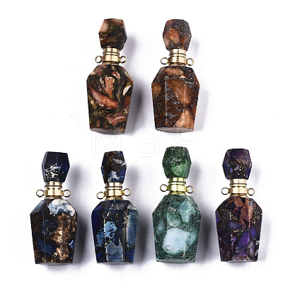 Assembled Synthetic Pyrite and Imperial Jasper Openable Perfume Bottle Pendants G-R481-15-1