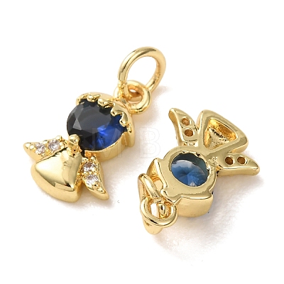Brass Micro Pave Blue Cubic Zirconia Charms CU-E003-05G-1
