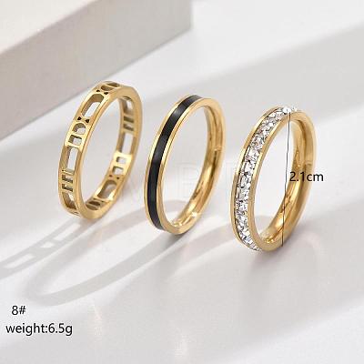 3Pcs Hollow Out 304 Stainless Steel Micro Pave Clear Cubic Zirconia with Enamel Finger Rings FS-WGFDE09-05-1