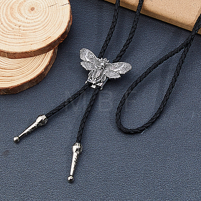 Alloy Moth Skull Black PU Leather Cord Bolo Tie Lariat Necklaces for Women Men NJEW-WH0031-08AS-1