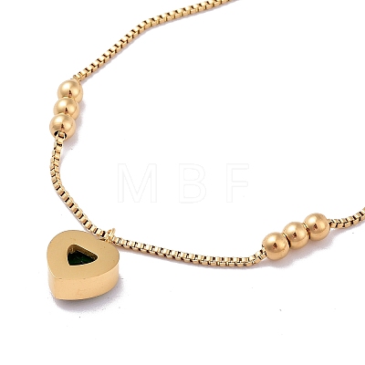 Glass Heart Charm Bracelet with Box Chains BJEW-E075-01G-1