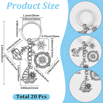 20Pcs Ship Alloy Pendant Decorations HJEW-SC00205-1