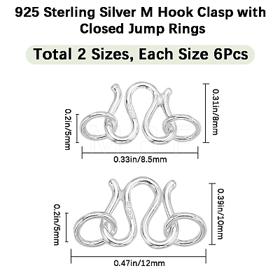 CREATCABIN 12Pcs 2 Size 925 Sterling Silver S-Hook Clasps STER-CN0001-27-1