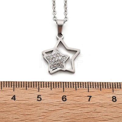 304 Stainless Steel Crystal Rhinestone Double Star Pendant Cable Chain Necklaces NJEW-Z056-02B-P-1