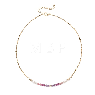 3.5MM Faceted Round Natural Amethyst & Rhodonite & Ruby and Potato Pearl Beaded Necklaces NJEW-JN05976-02-1