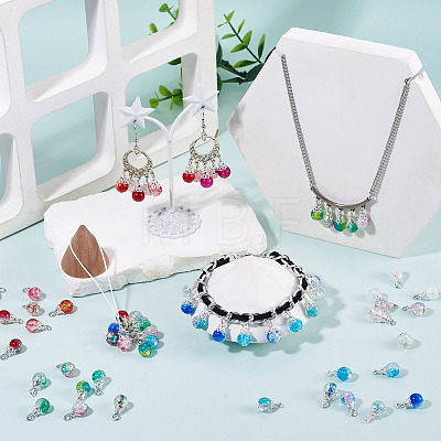 70Pcs 7 Colors Crackle Glass Pendants PALLOY-TADJ00018-1